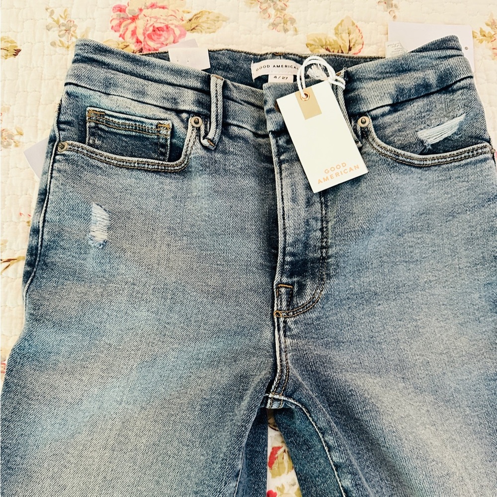 Good American Blue High Rise Jeans with Vintage Fade